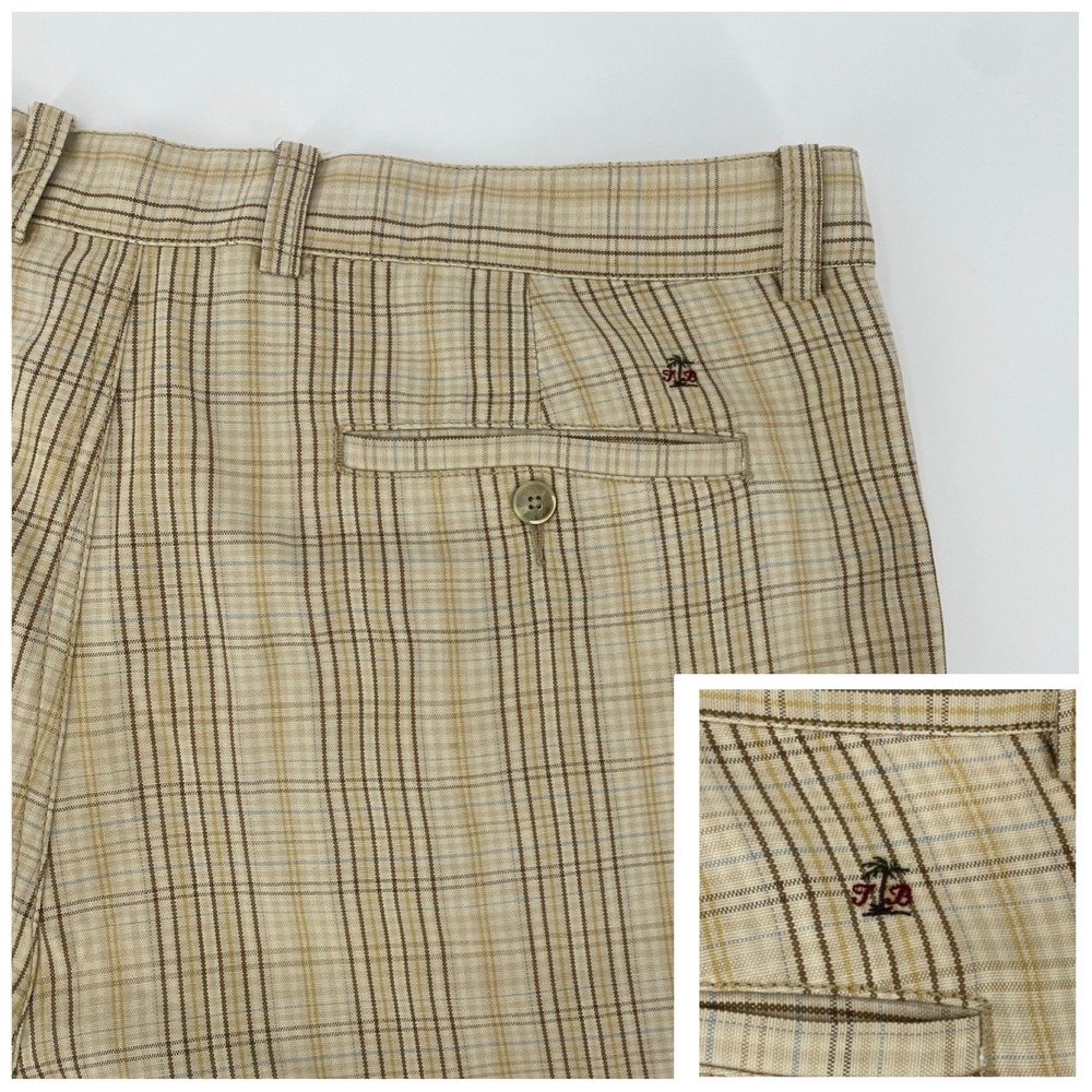TOMMY BAHAMA Silk & Linen Blend Chino Golf Shorts Beige Plaid Check Men's 38 - Picture 7 of 8